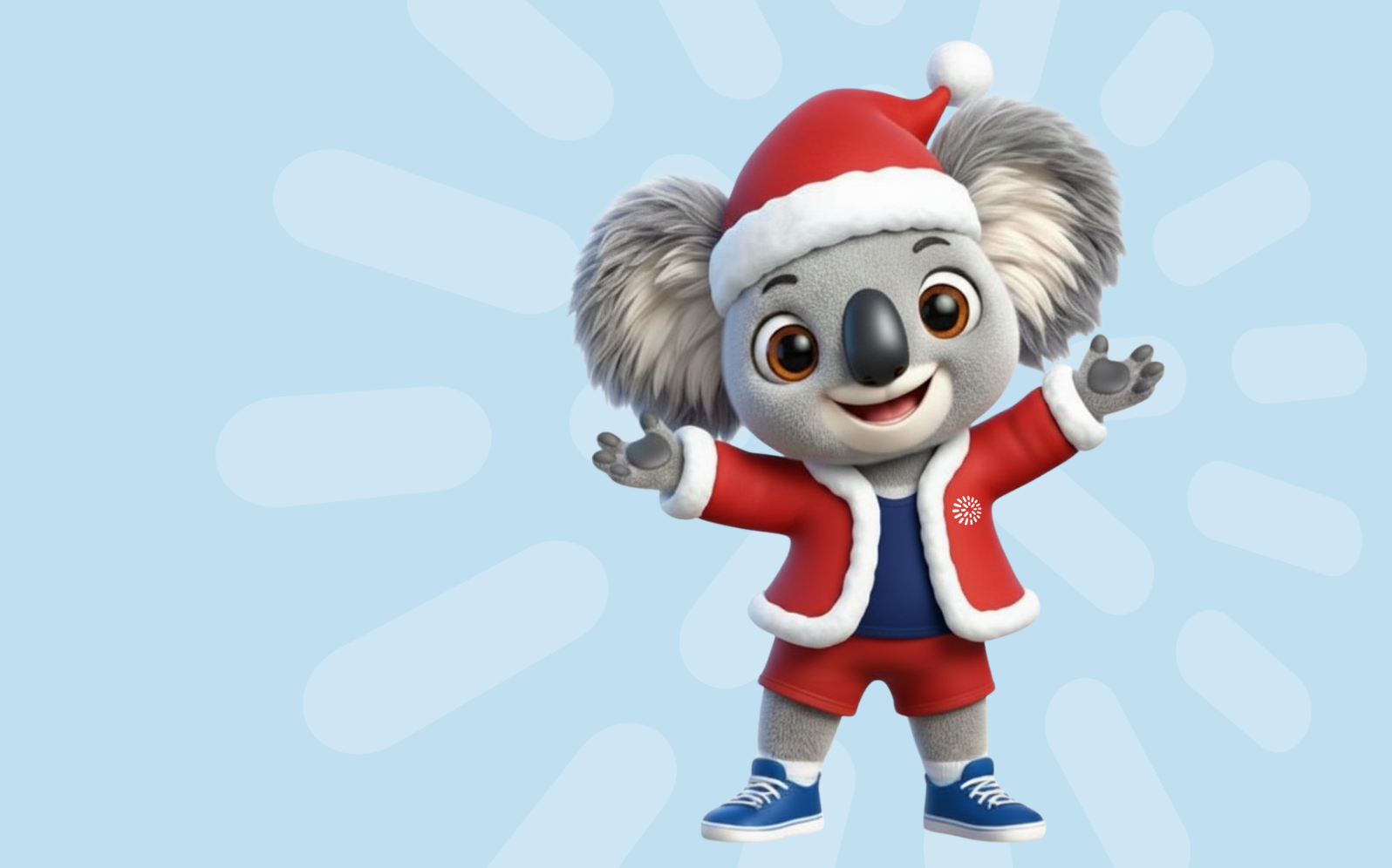 Clancy Koala in santa suit.